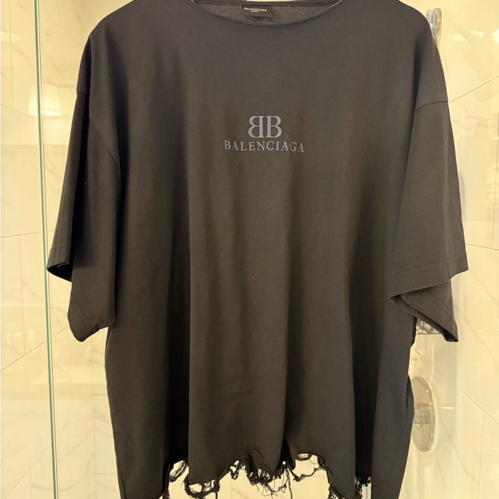 Balenciaga Black Frayed Edge Top